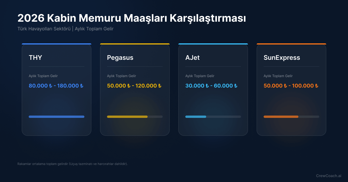 2026 THY, Pegasus, AJet ve SunExpress Kabin Memuru Maaşları Karşılaştırma Tablosu